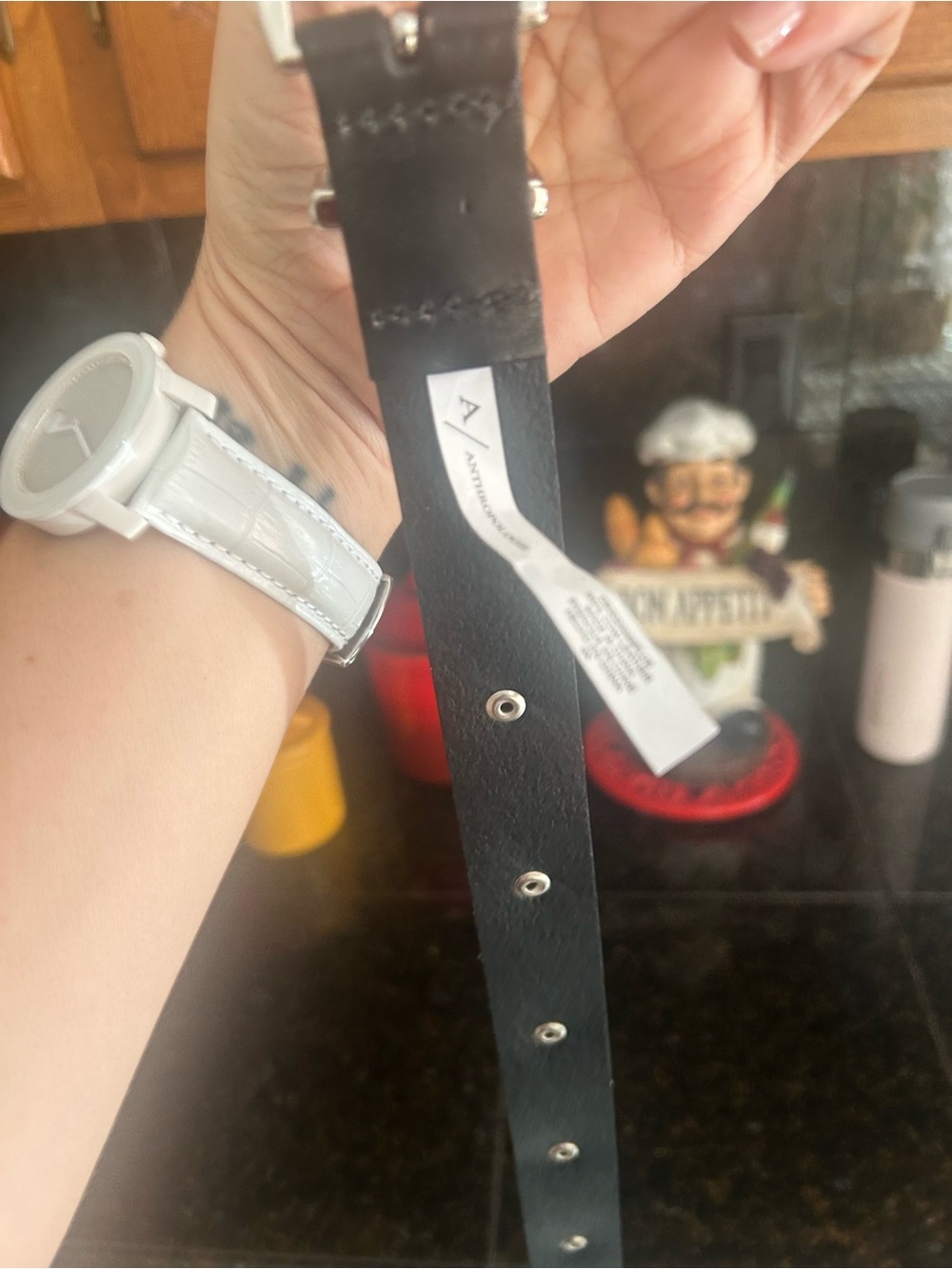 Anthropologie Studded Black Belt with Silver Buckle